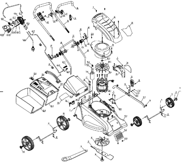 GLM 38E Premium Electric lawnmower Exploded drawing