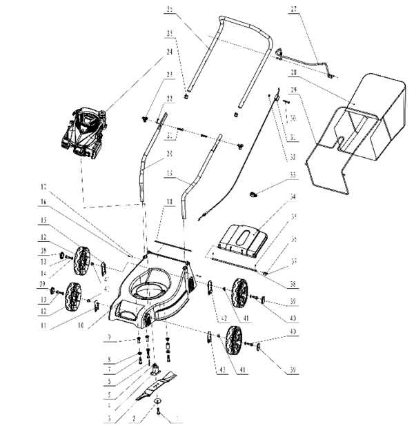 GLM 40P Easy Petrol lawnmower Exploded drawing